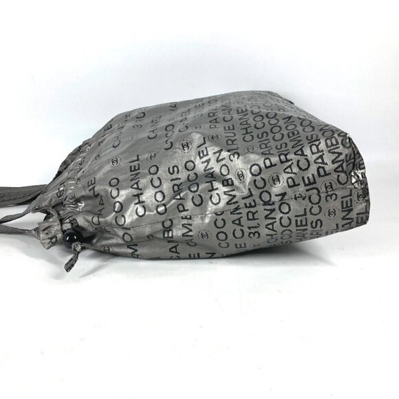 CHANEL logo Unlimited Drawstring Tote bag Shoulder Bag Nylon Silver/Black - Picture 5 of 16